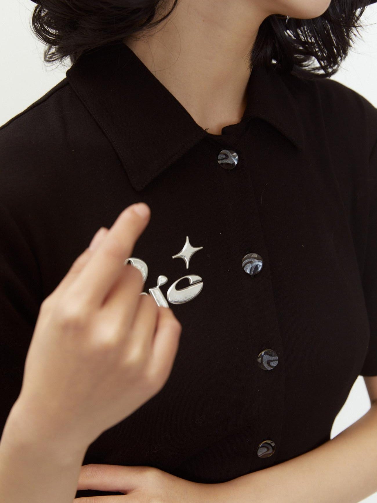 QUORRA S CHORD Polo Short Sleeve Satin Splice Waist Cinched Women&