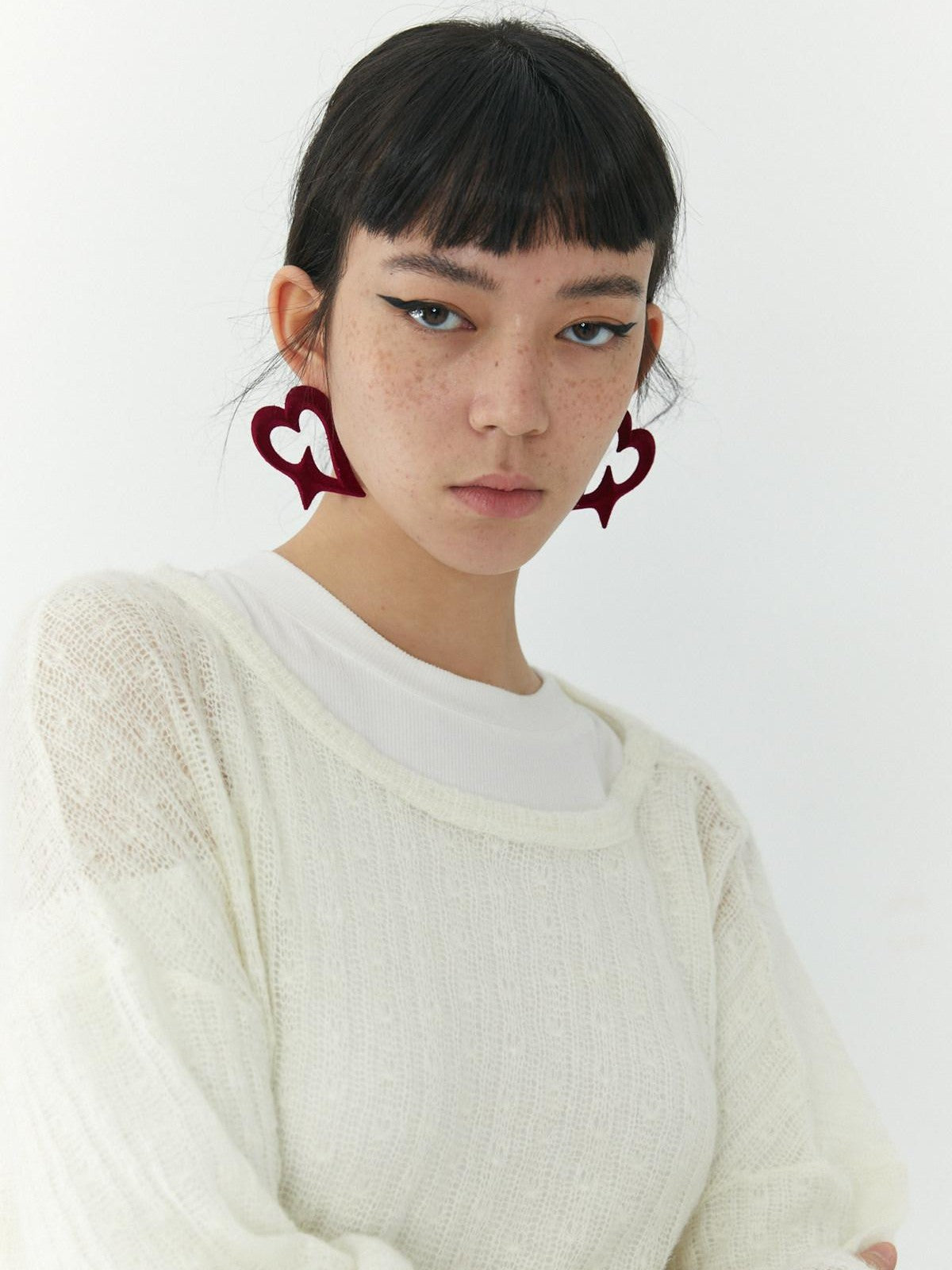 QUORRA S CHORD Red Flocked 3d Printed Heart Shaped Stud Women&