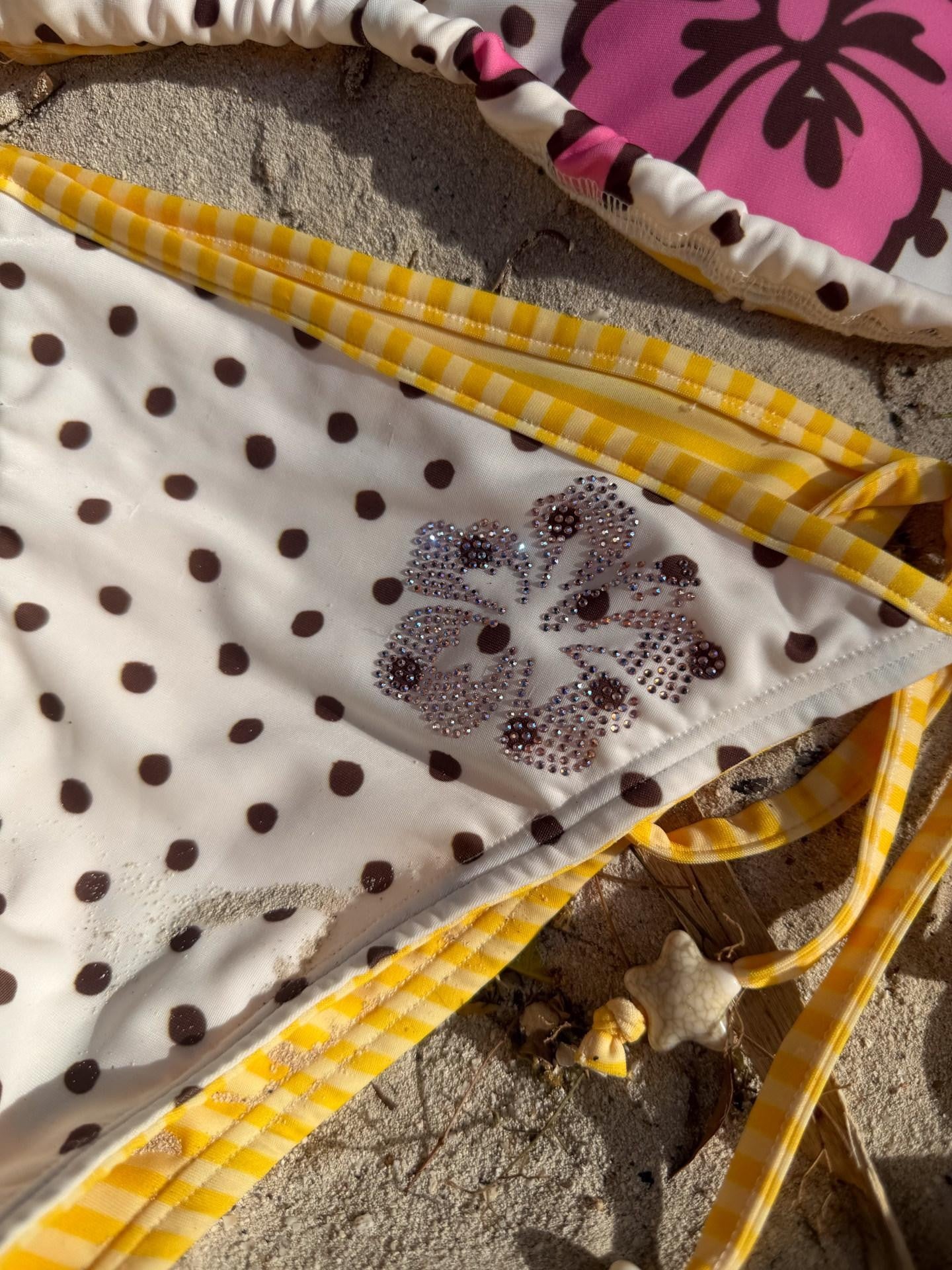 QUORRA S CHORD Rhinestone Hibiscus Polka Dot Colorblock Women&