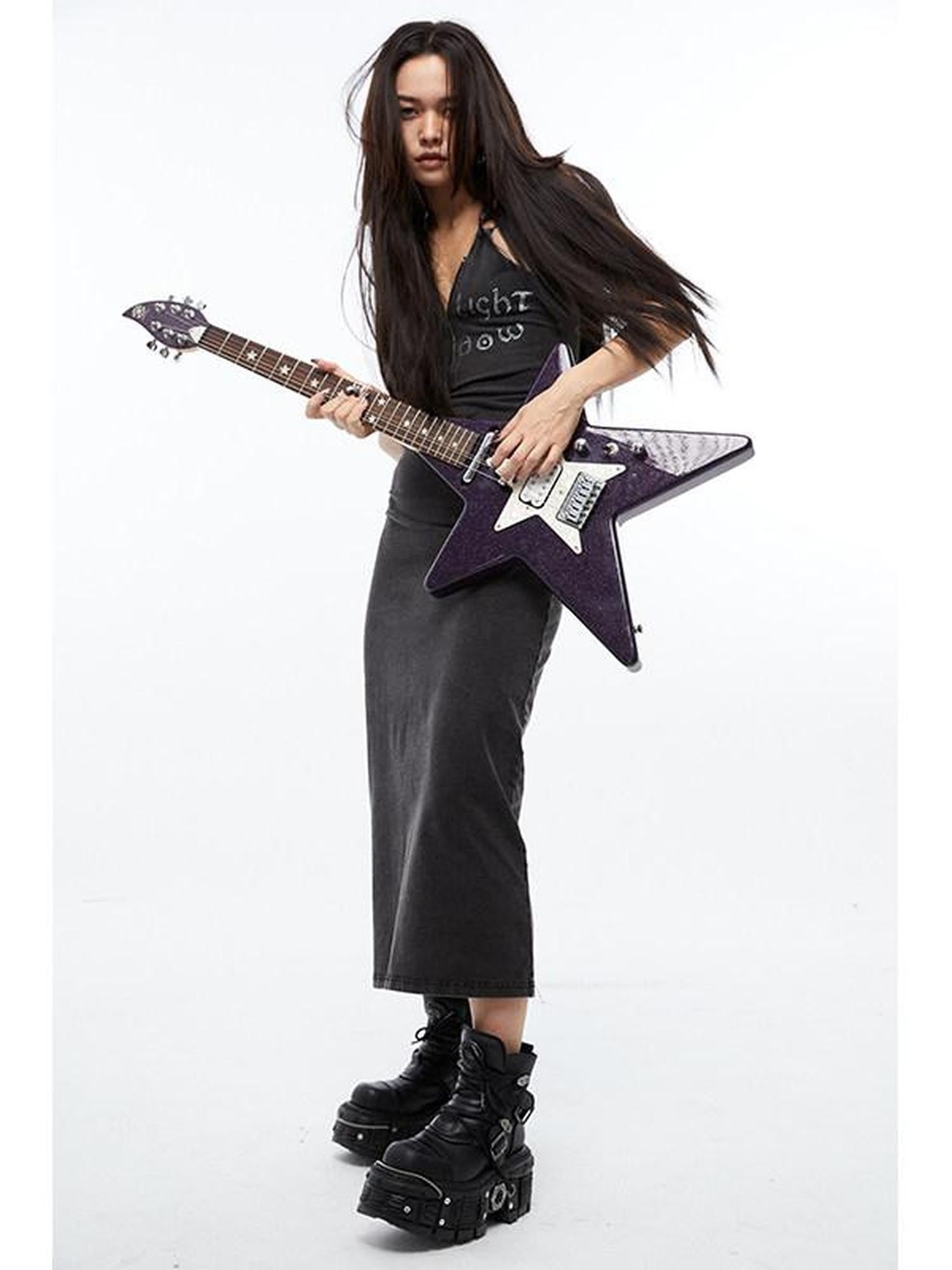 QUORRA S CHORD Rhinestone Hooded Backless Slit Women&