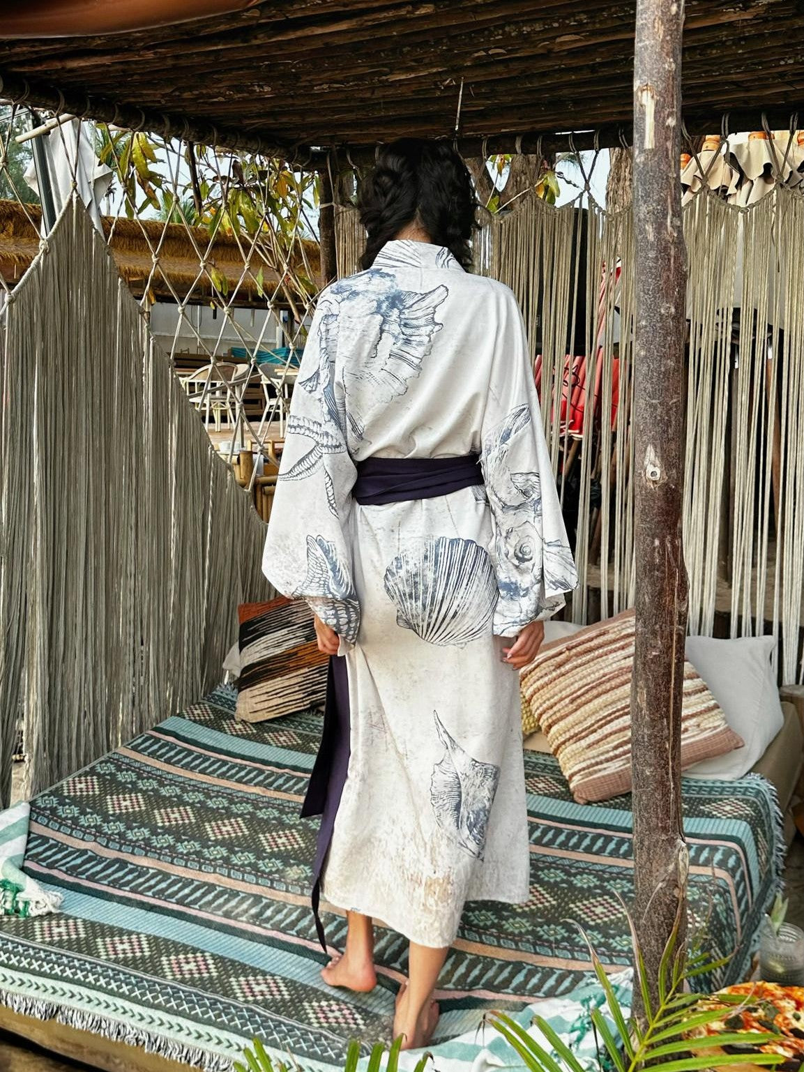 QUORRA S CHORD Shell Fossil Kimono Cape With Bow Belt Women&