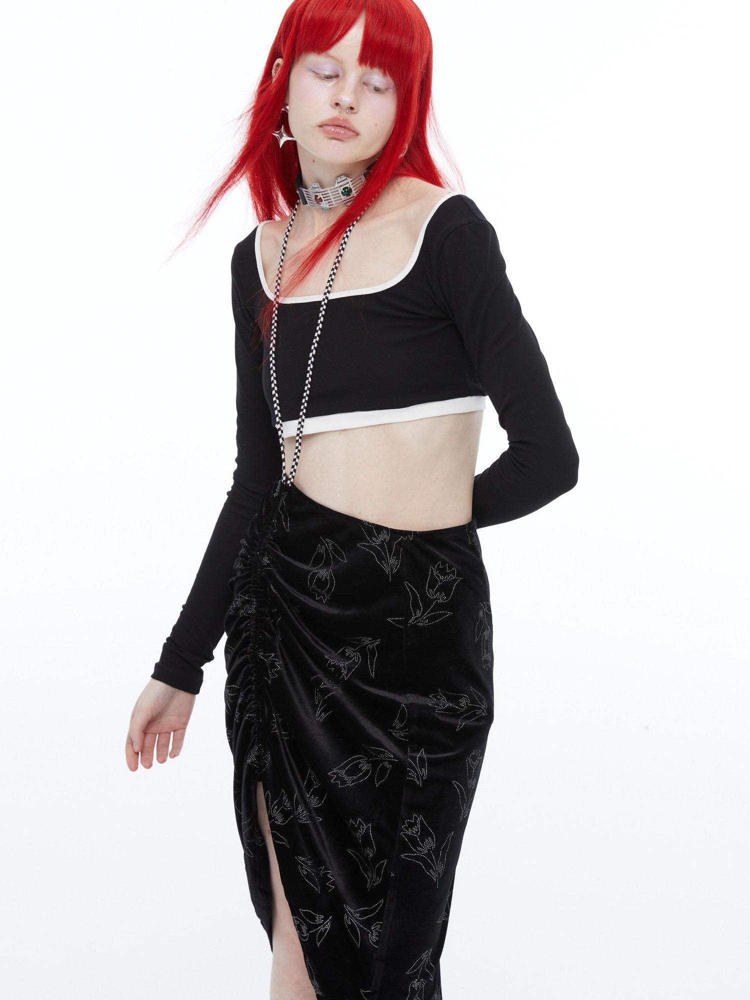 QUORRA S CHORD Silver Foil Pleated Tulip Adjustable Drawstring Women&