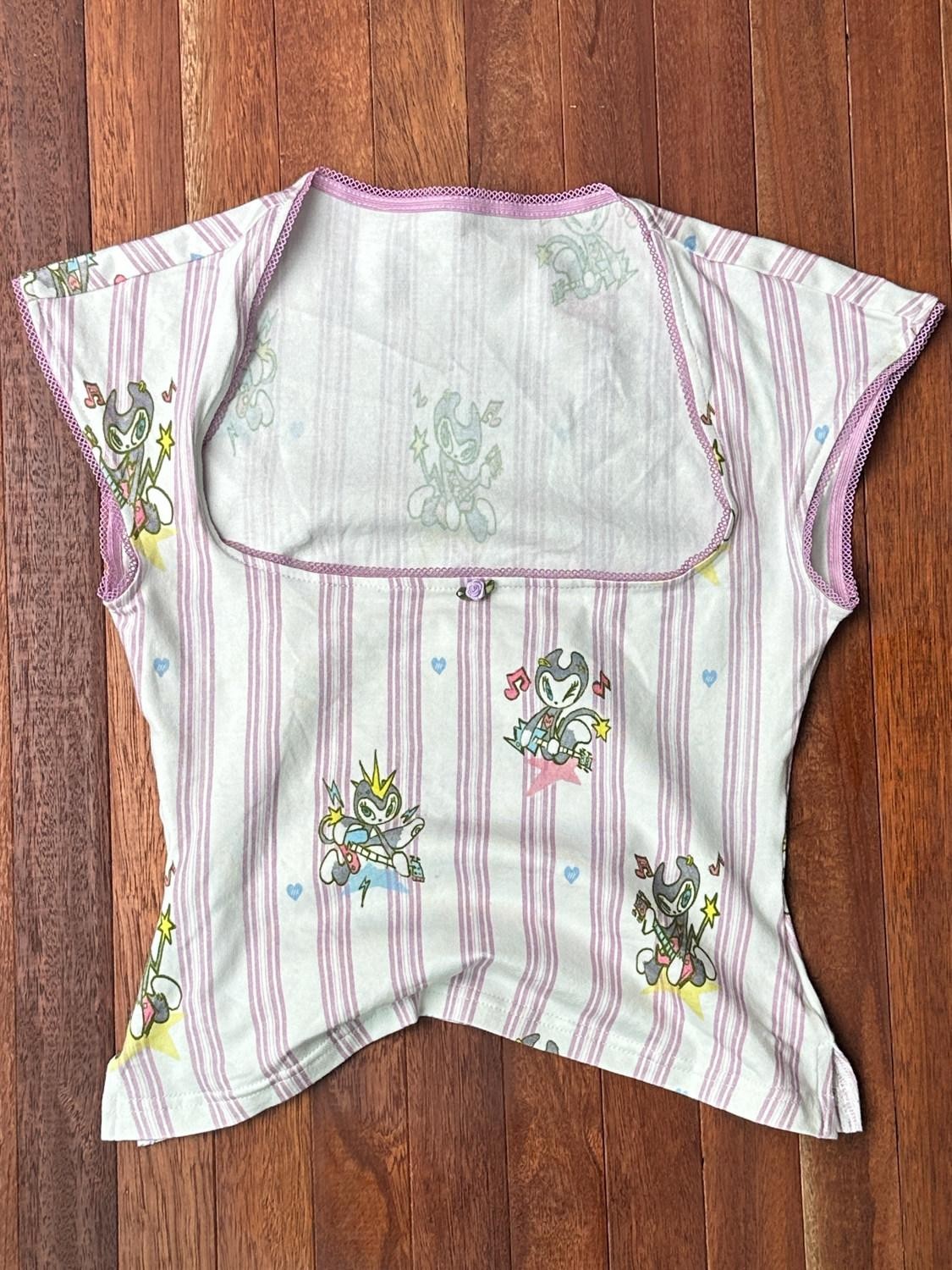 QUORRA S CHORD Striped Square Neck Lace Trim Kitten Print Women&