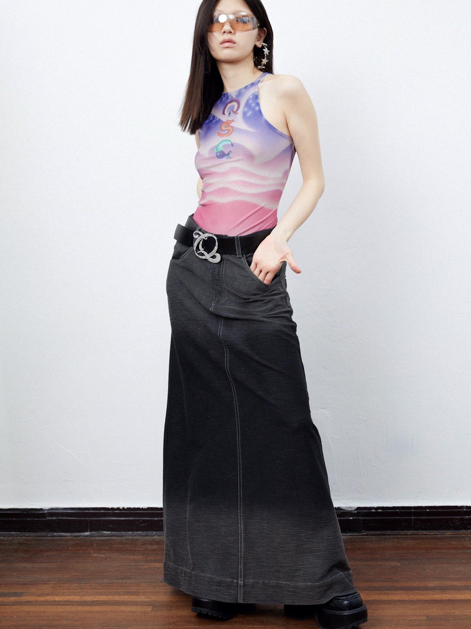 QUORRA S CHORD Sunset Pink Dreamy Floral Bird Print Chinese Street Style Women&