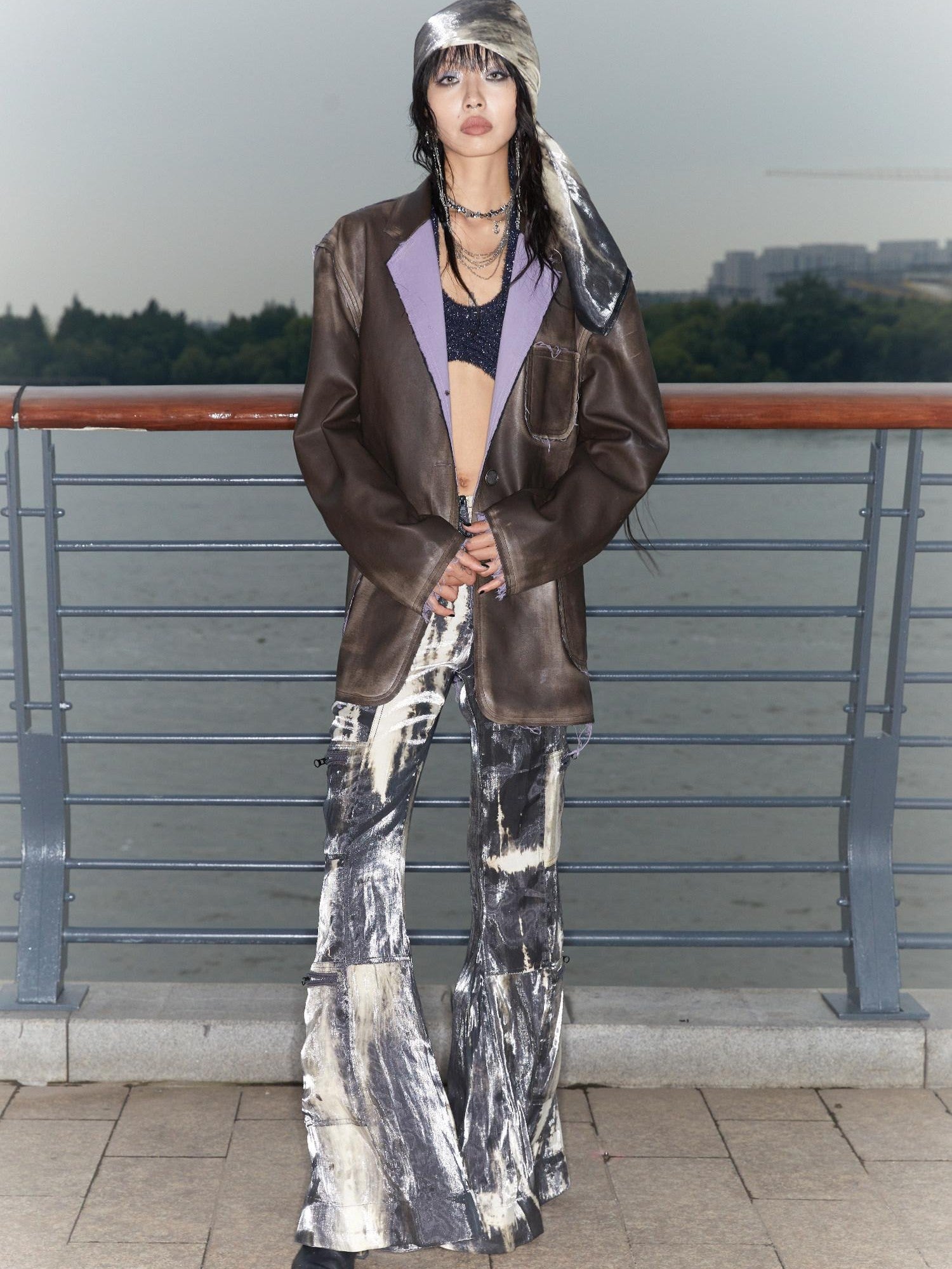 QUORRA S CHORD Water Ripple Tie Dye Sporty Cargo Elastic Waist Women&