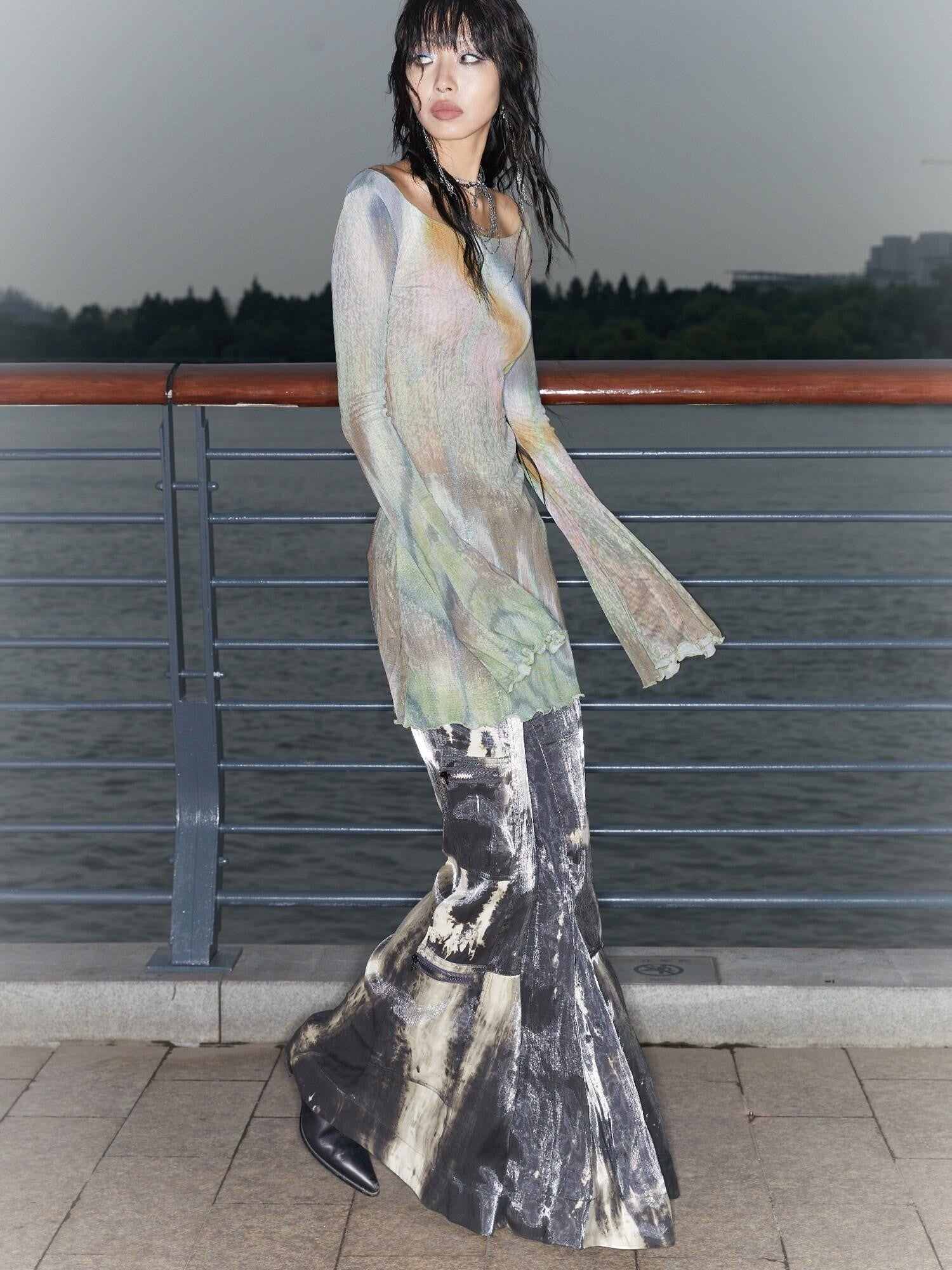 QUORRA S CHORD Water Ripple Tie Dye Sporty Cargo Elastic Waist Women&