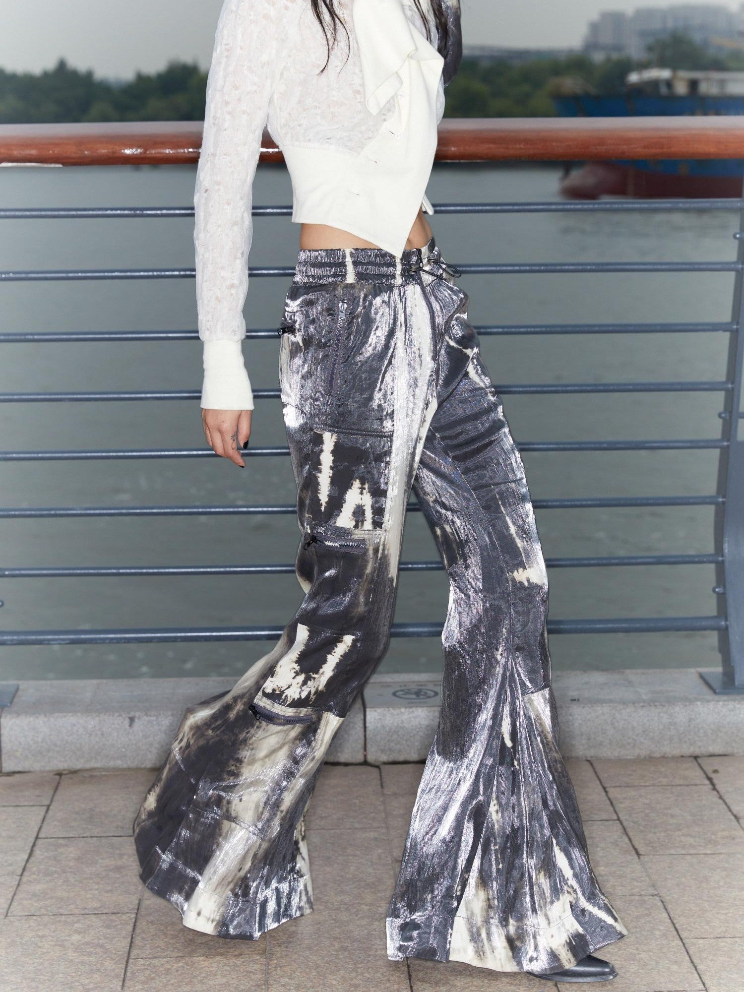 QUORRA S CHORD Water Ripple Tie Dye Sporty Cargo Elastic Waist Women&