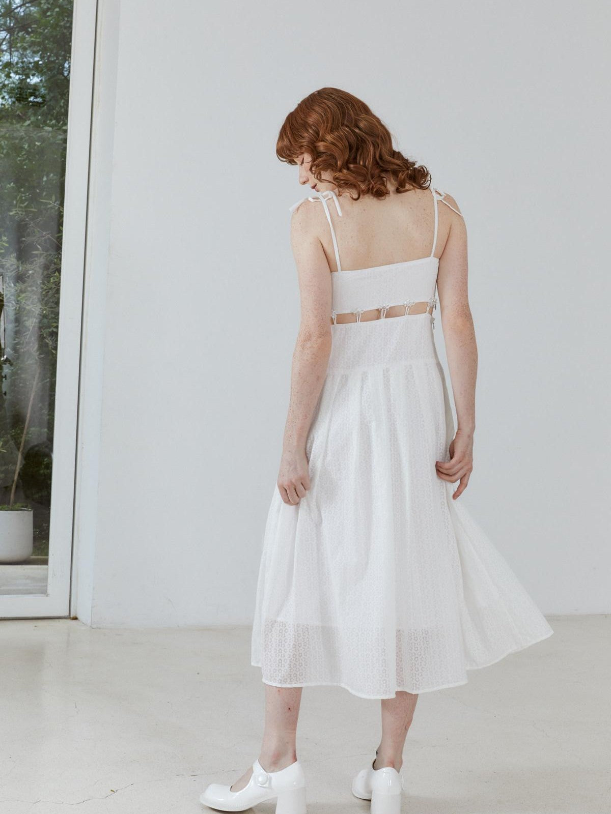 QUORRA S CHORD White Jacquard Hollowout Bow Pleated Bustier Women&
