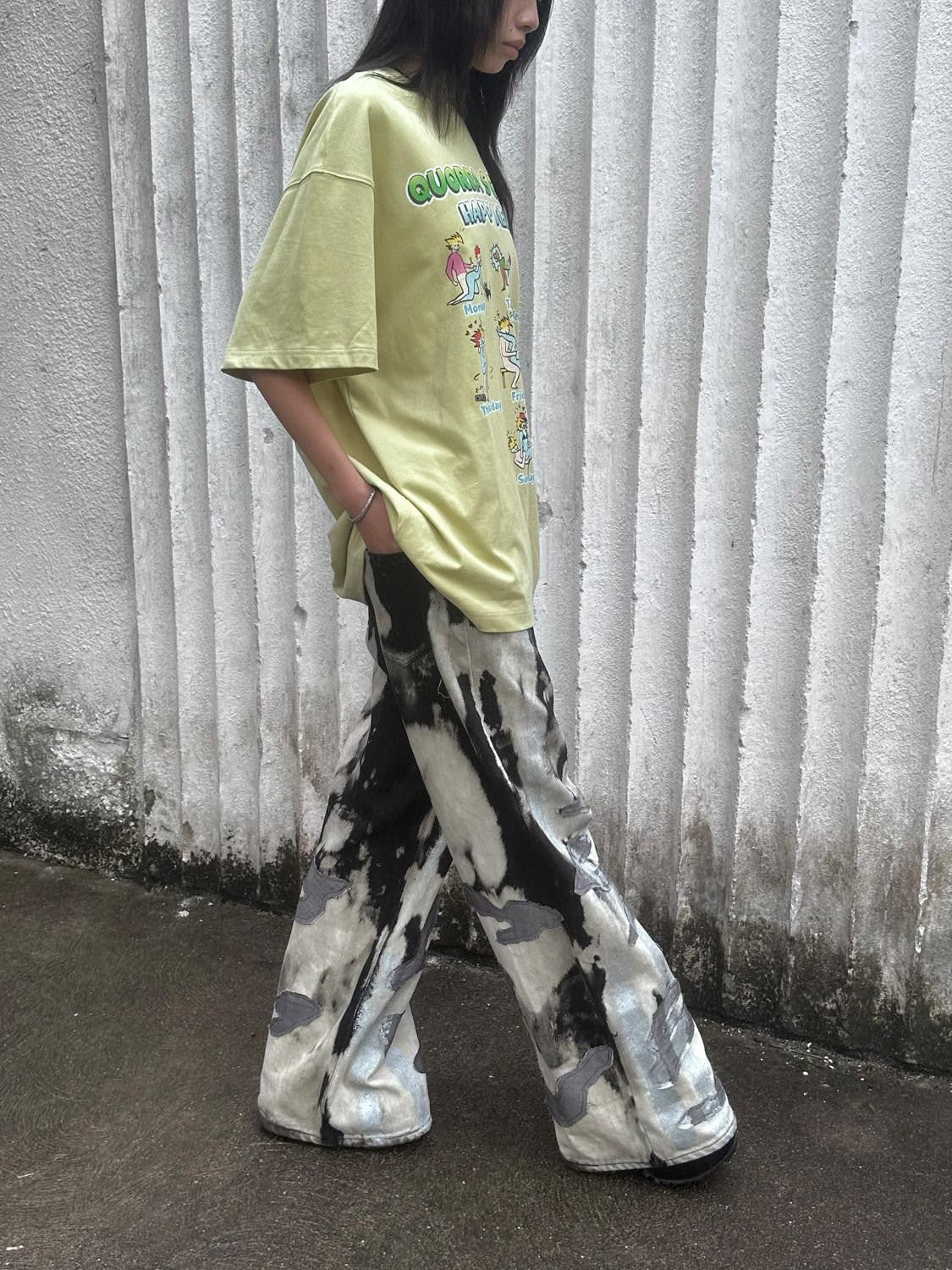 QUORRA S CHORD Yellow Green Cute Cartoon Vintage Washed Women&