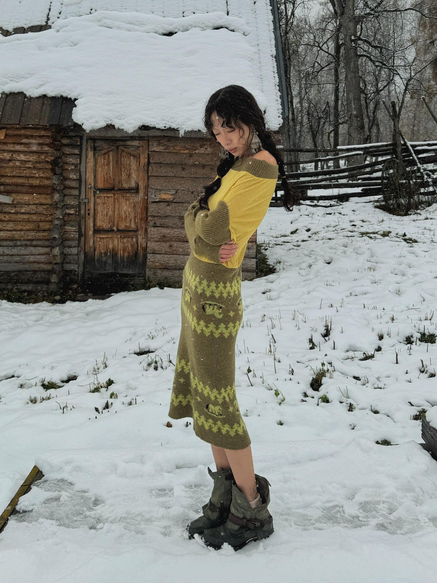 QUORRA S CHORD Yellow Green Patchwork Jacquard Horse Women&