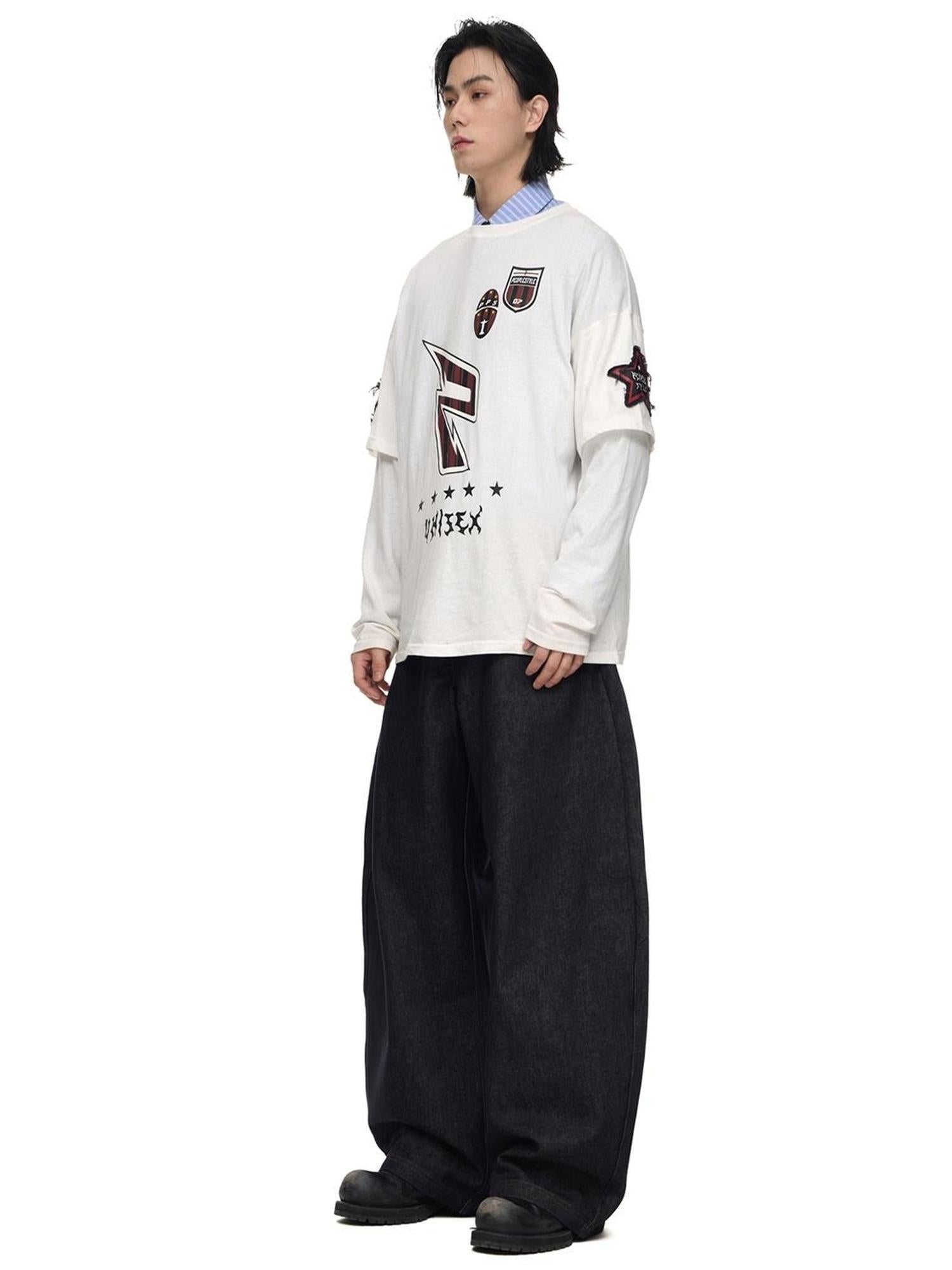Peoplesense Quick Dry Embroidered Loose Fit Sporty Long Sleeve Tee