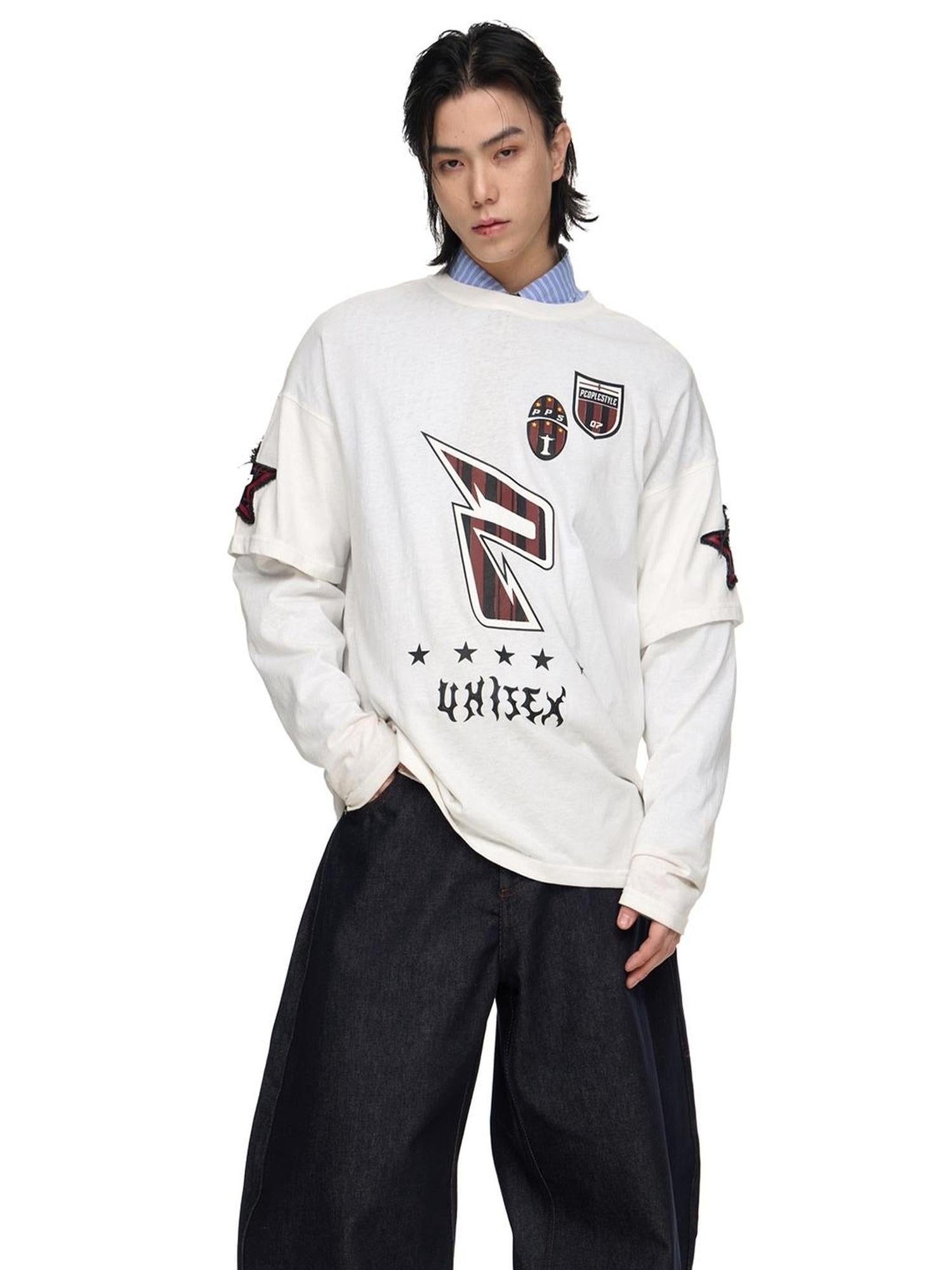 Peoplesense Quick Dry Embroidered Loose Fit Sporty Long Sleeve Tee
