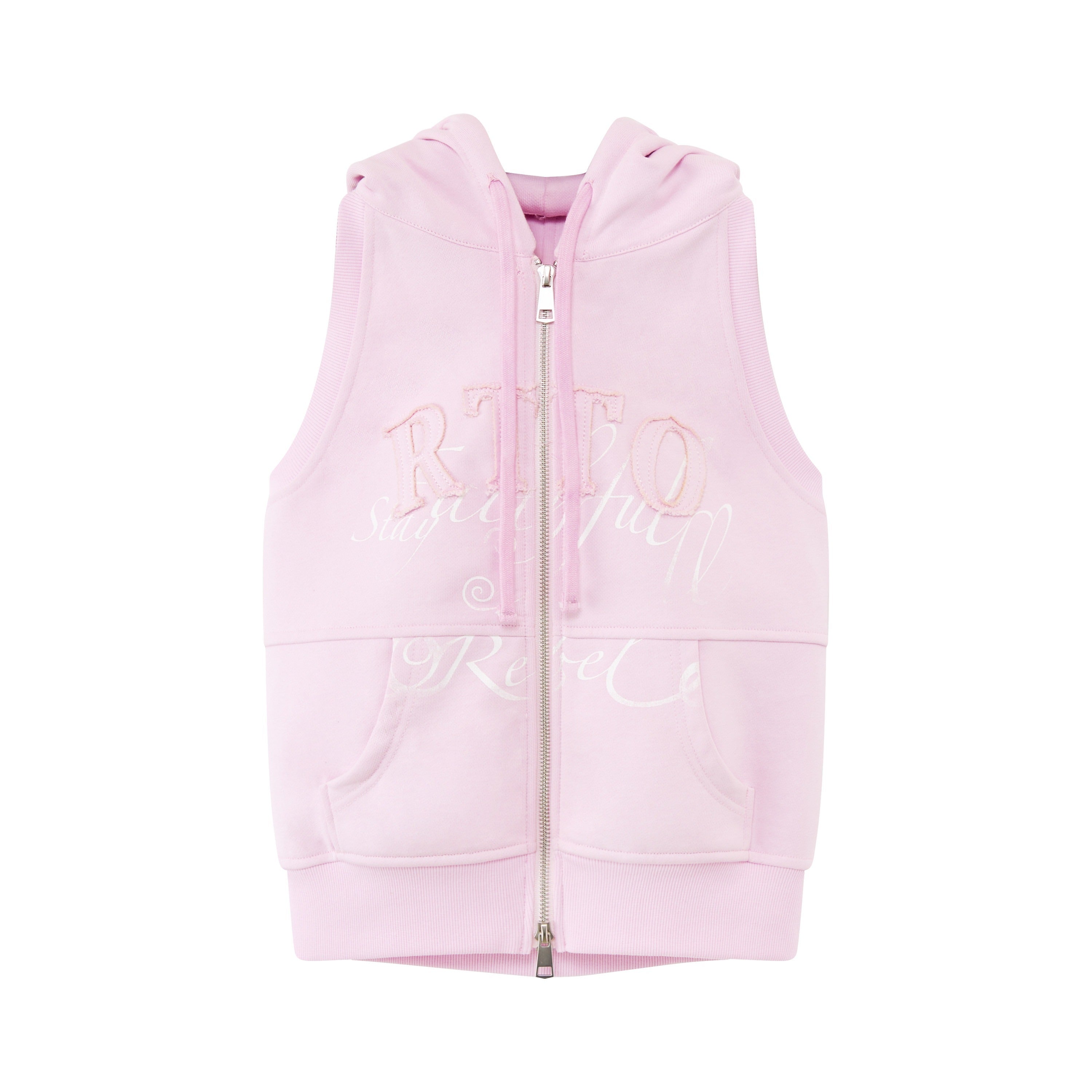 RUN TO THE FUTURE 3D Embellished Letter Print Straight Fit Sleeveless Zip Cotton Women Hoodies