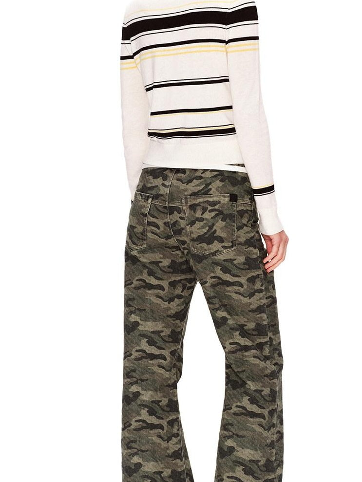 RUN TO THE FUTURE Asymmetric Camo Washed Cotton Casual Flare Loose Womens Mid Rise Straight Pants