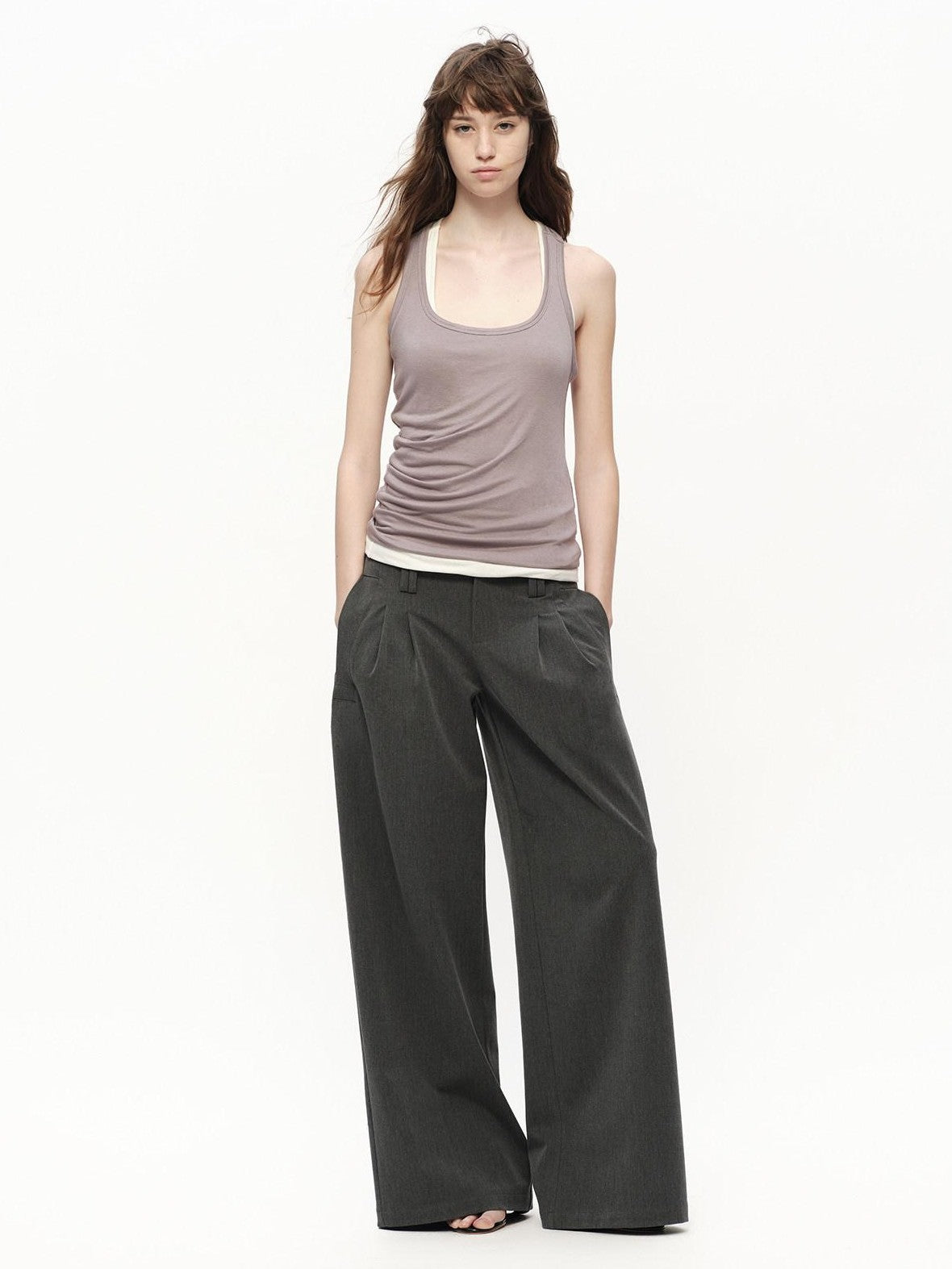 RUN TO THE FUTURE Asymmetric Ruched U Neck Racerback Women&