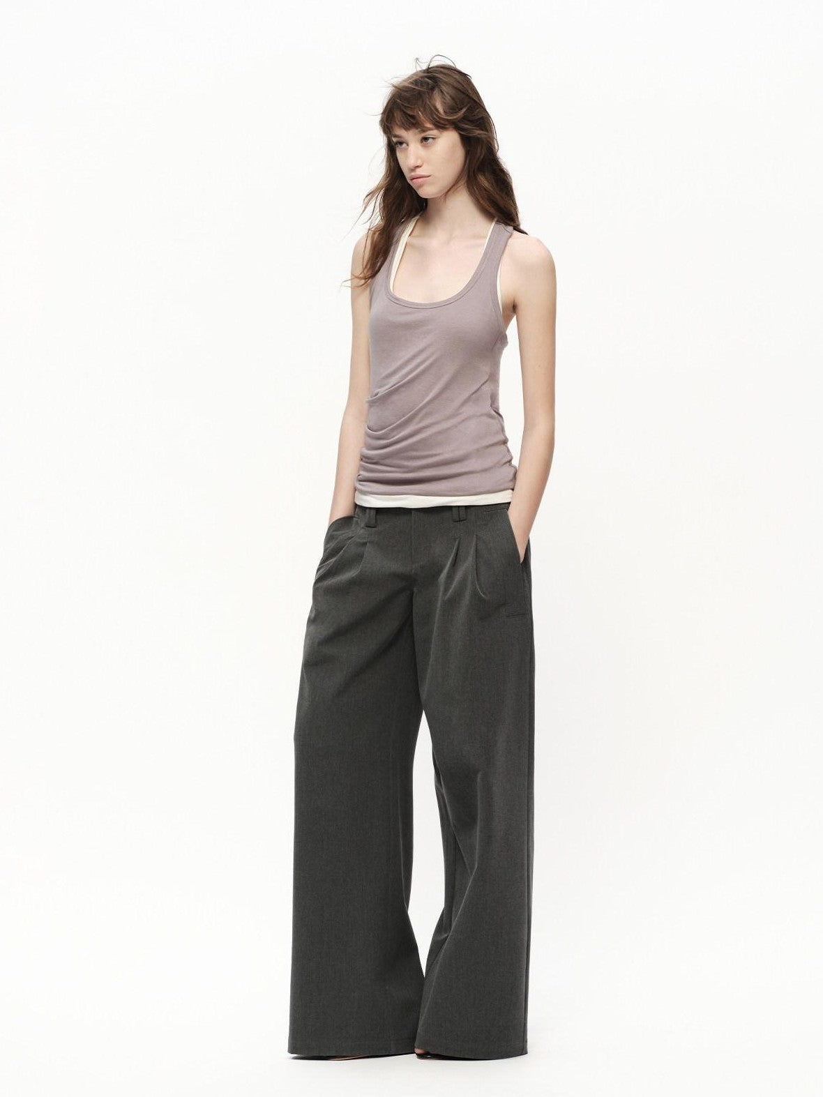 RUN TO THE FUTURE Asymmetric Ruched U Neck Racerback Women&
