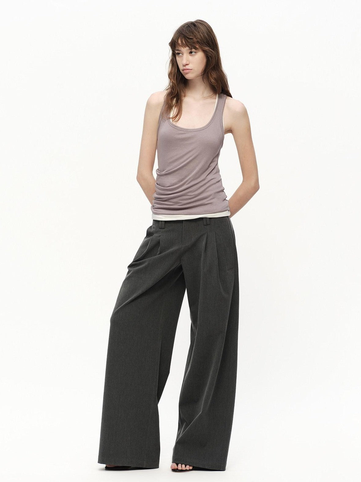 RUN TO THE FUTURE Asymmetric Ruched U Neck Racerback Women&
