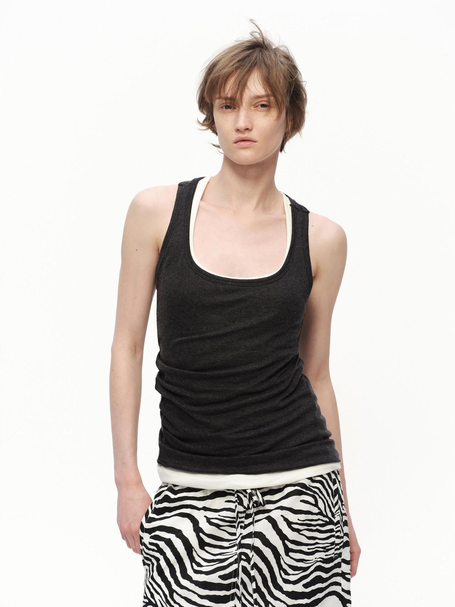 RUN TO THE FUTURE Asymmetric Ruched U Neck Racerback Women&