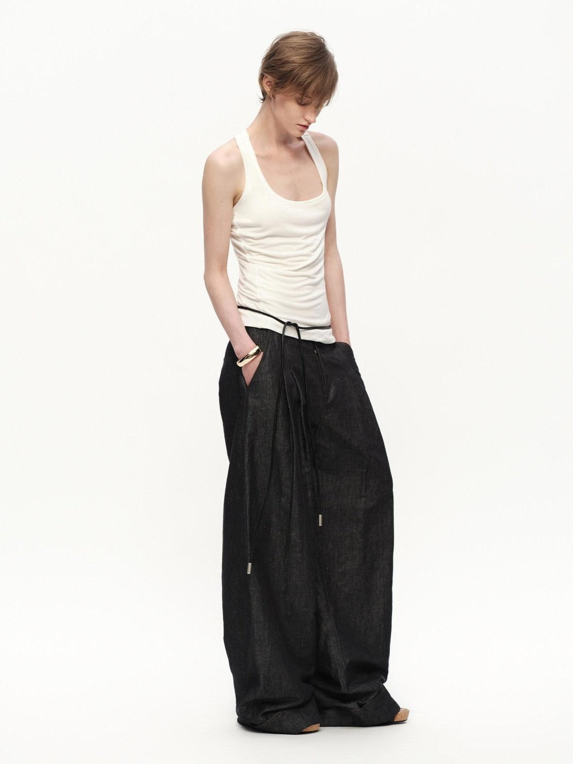 RUN TO THE FUTURE Asymmetric Ruched U Neck Racerback Women&