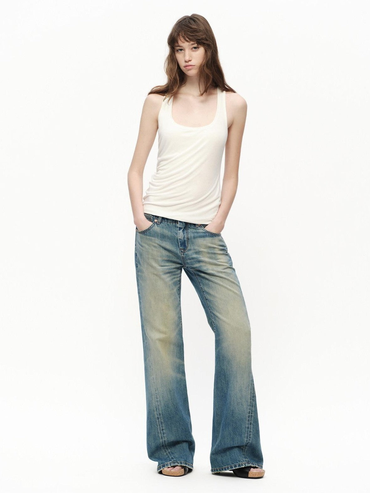 RUN TO THE FUTURE Asymmetric Ruched U Neck Racerback Women&