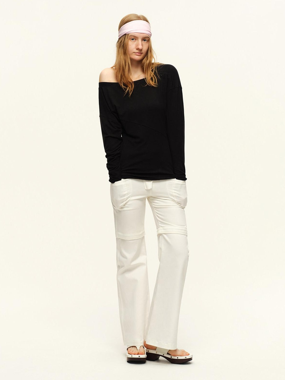 RUN TO THE FUTURE Asymmetric Slim Waist Casual Boat Neck Women Black Heather Long Sleeve T-Shirts