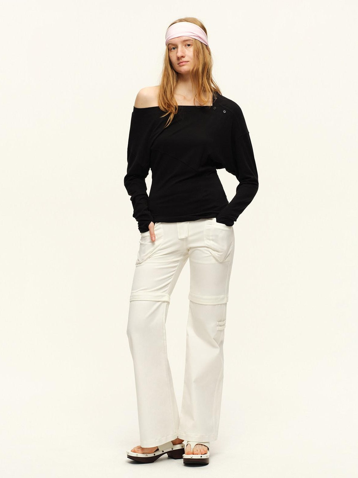 RUN TO THE FUTURE Asymmetric Slim Waist Casual Boat Neck Women Black Heather Long Sleeve T-Shirts