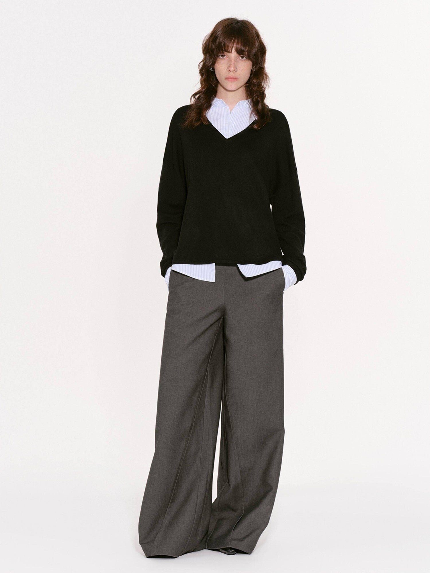 RUN TO THE FUTURE Black Faux Layered Spliced Polo Collar Women&