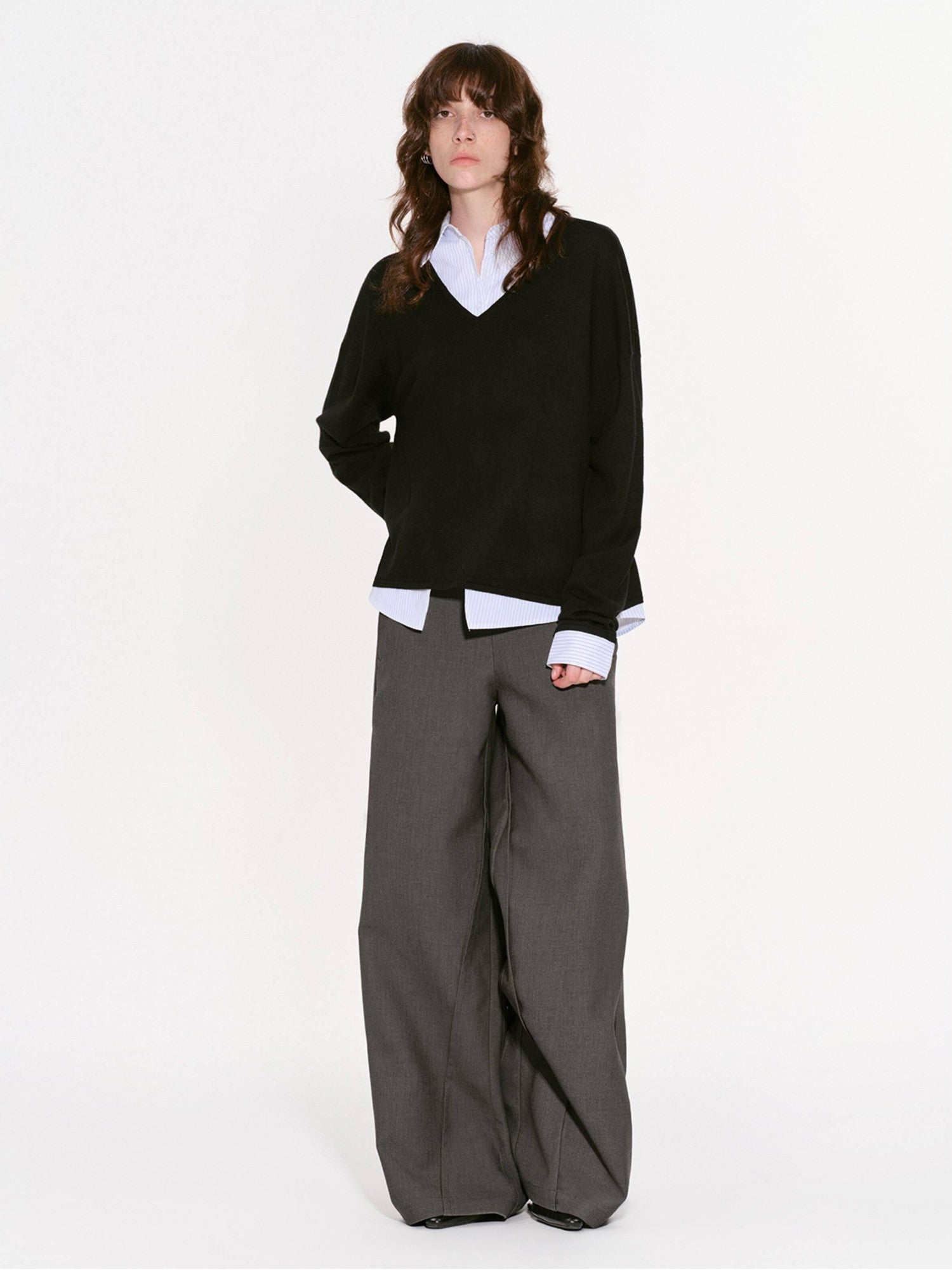 RUN TO THE FUTURE Black Faux Layered Spliced Polo Collar Women&