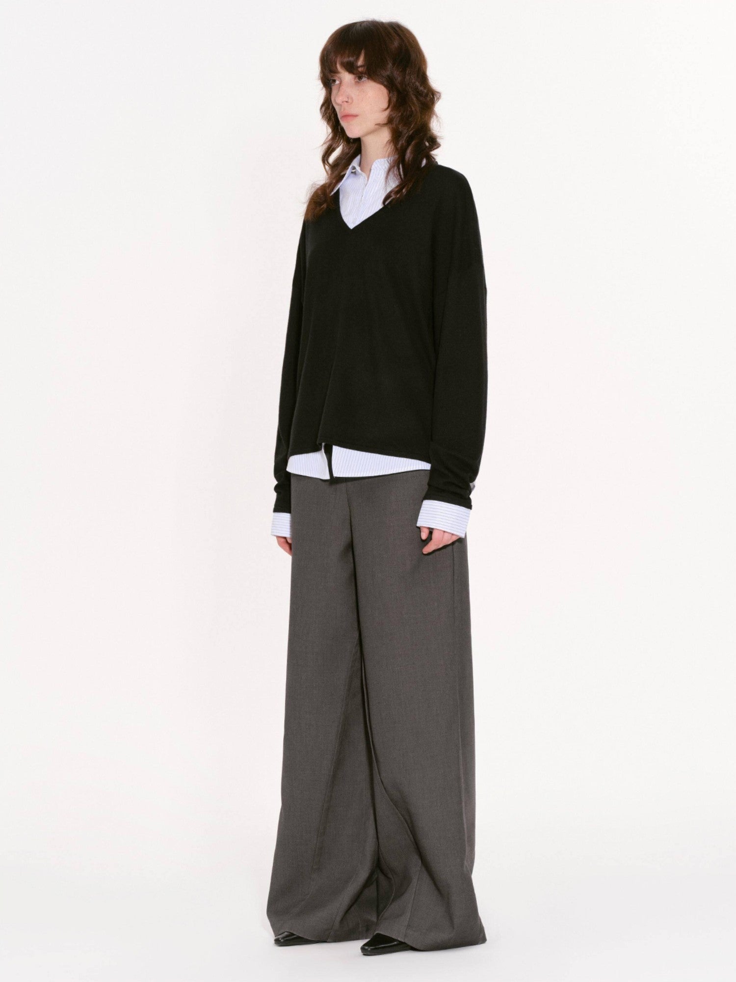 RUN TO THE FUTURE Black Faux Layered Spliced Polo Collar Women&