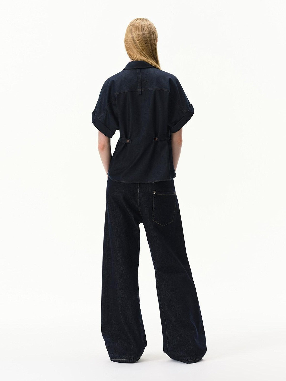 RUN TO THE FUTURE Blue Embroidered Bat Sleeve Collared Women&
