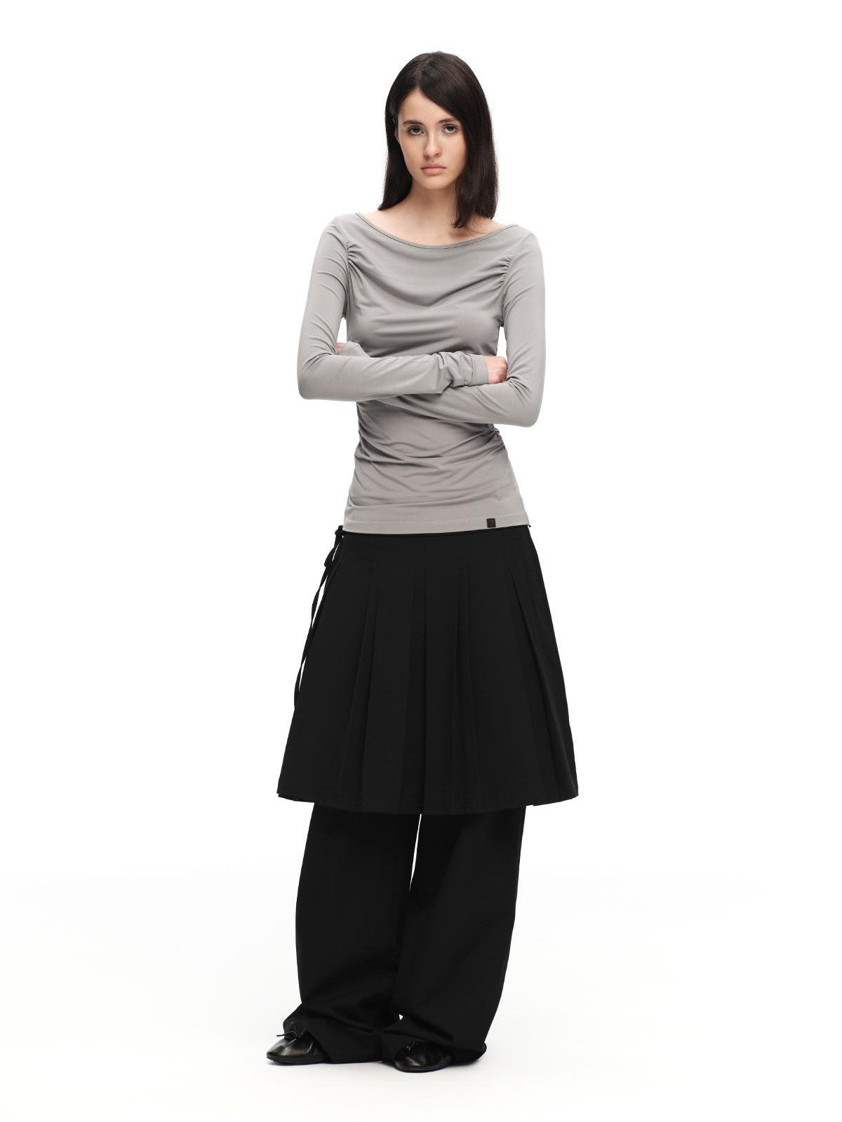 RUN TO THE FUTURE Boat Neck Ruched Slim Fit Women&