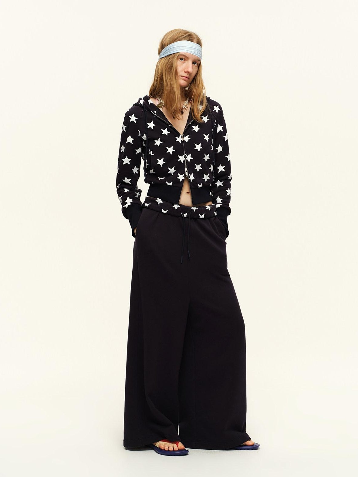 RUN TO THE FUTURE Breathable Cotton Relaxed Minimal Patchwork Unisex Sporty Printed Wide-Leg Pants