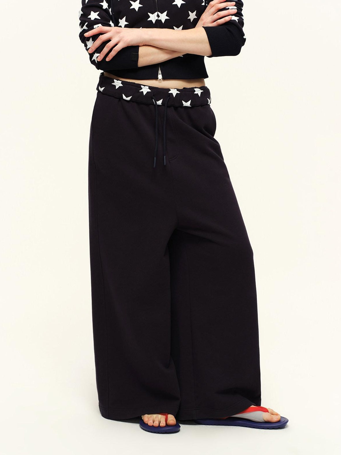 RUN TO THE FUTURE Breathable Cotton Relaxed Minimal Patchwork Unisex Sporty Printed Wide-Leg Pants