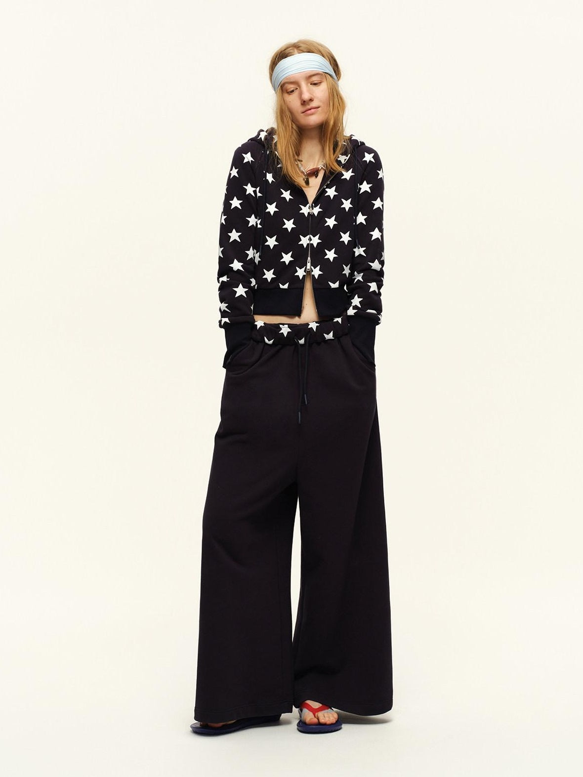 RUN TO THE FUTURE Breathable Cotton Relaxed Minimal Patchwork Unisex Sporty Printed Wide-Leg Pants