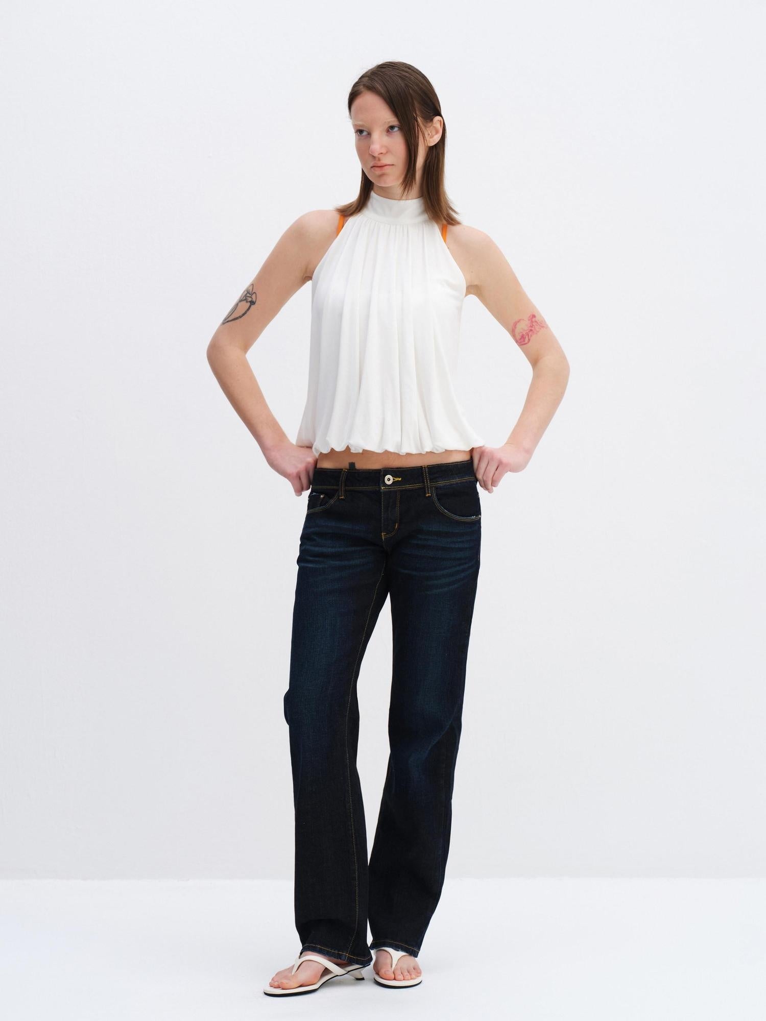 RUN TO THE FUTURE Breathable Lyocell Pleated Halter Loose Button Elastic Hem White Women Camisoles