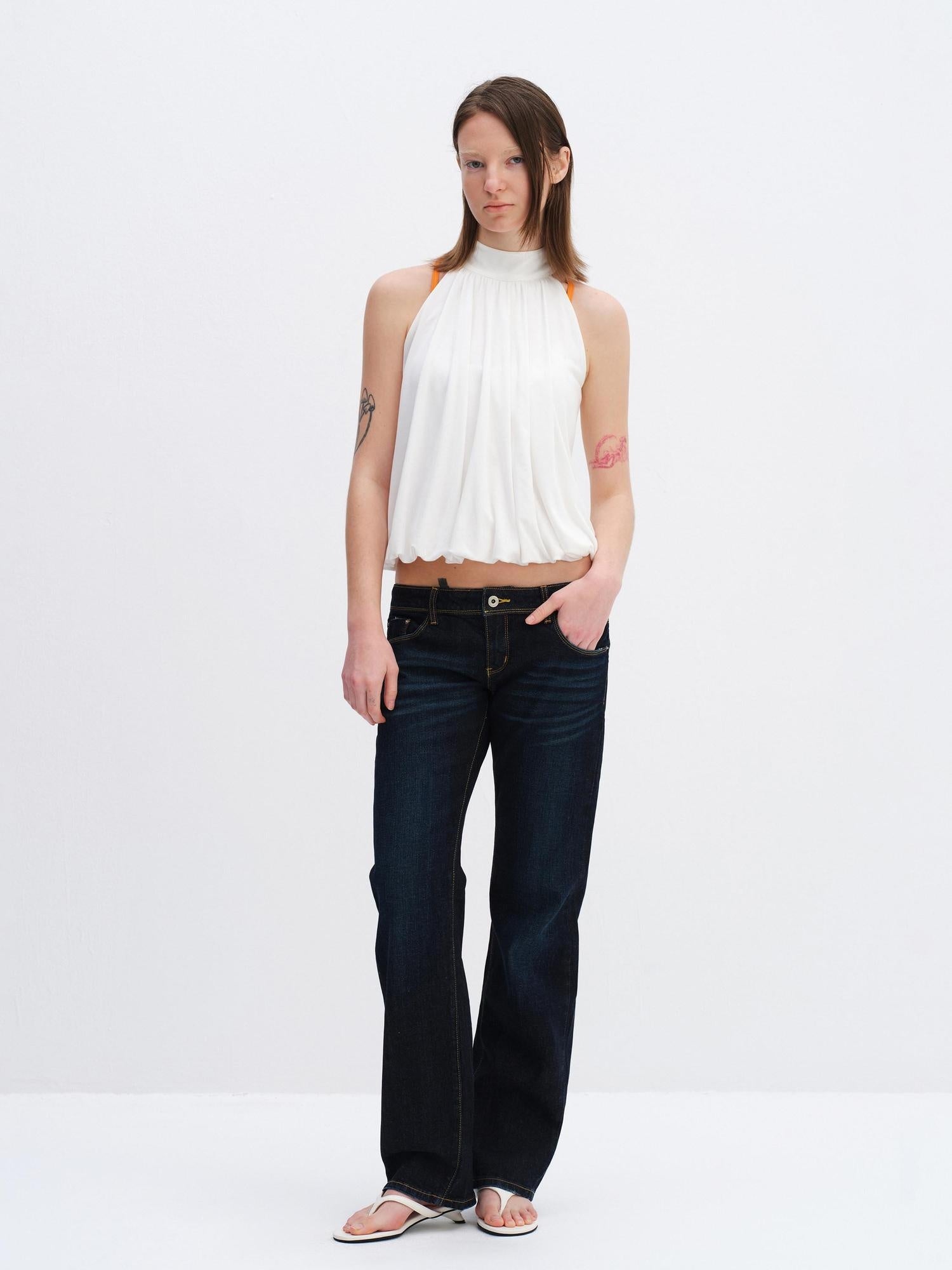 RUN TO THE FUTURE Breathable Lyocell Pleated Halter Loose Button Elastic Hem White Women Camisoles