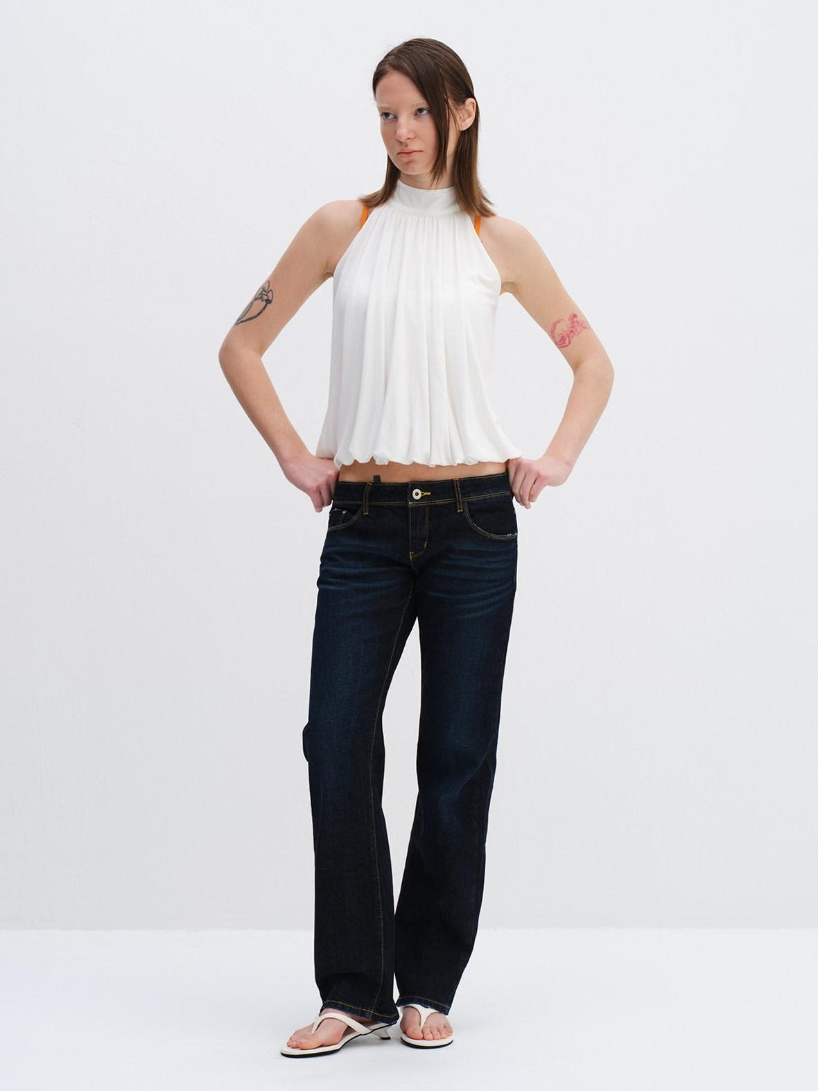 RUN TO THE FUTURE Breathable Lyocell Pleated Halter Loose Button Elastic Hem White Women Camisoles