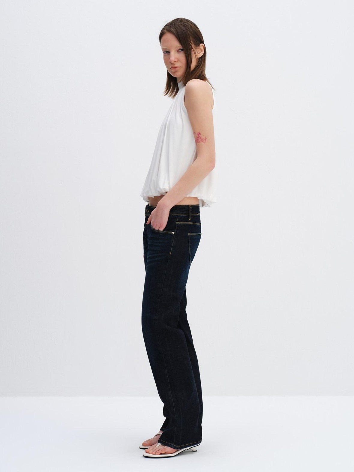 RUN TO THE FUTURE Breathable Lyocell Pleated Halter Loose Button Elastic Hem White Women Camisoles
