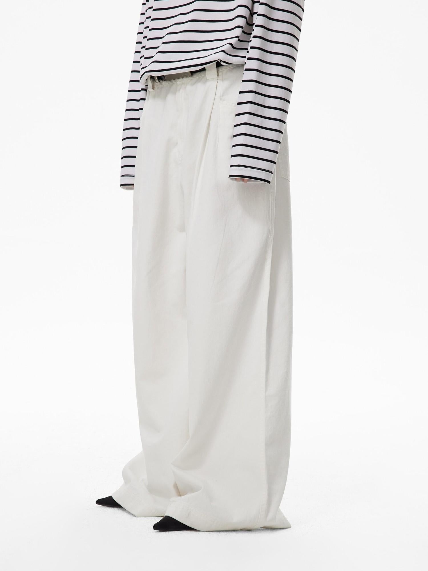 RUN TO THE FUTURE Breathable Minimalist Natural Waist For Women Cotton Blend Wide-Leg Pants