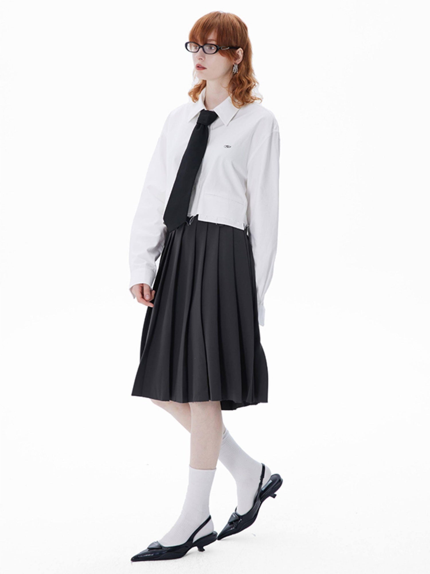 RUN TO THE FUTURE Breathable Pleated Korean Commuter A Line Mid Waist Women Gray Midi Skirts