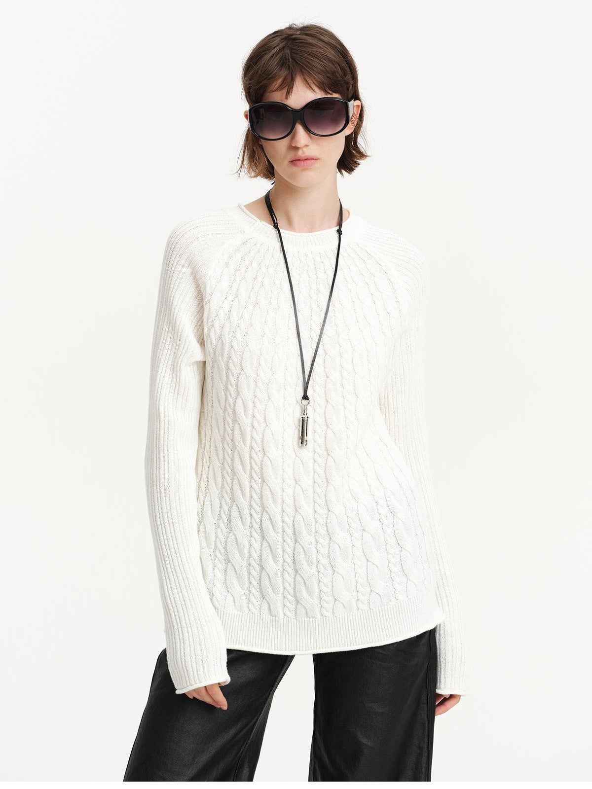 RUN TO THE FUTURE Cable Knit Rolled Edge Relaxed Fit Women&