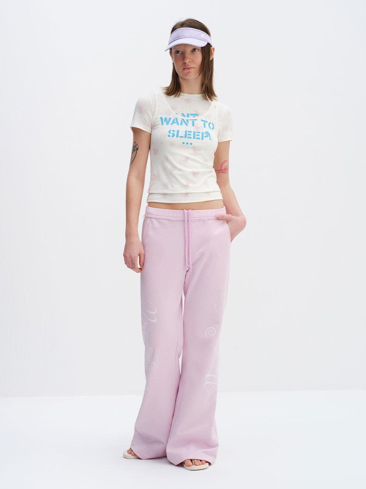 RUN TO THE FUTURE Cherry Blossom Pink Alphabet Print Midrise Micro Flare Women&