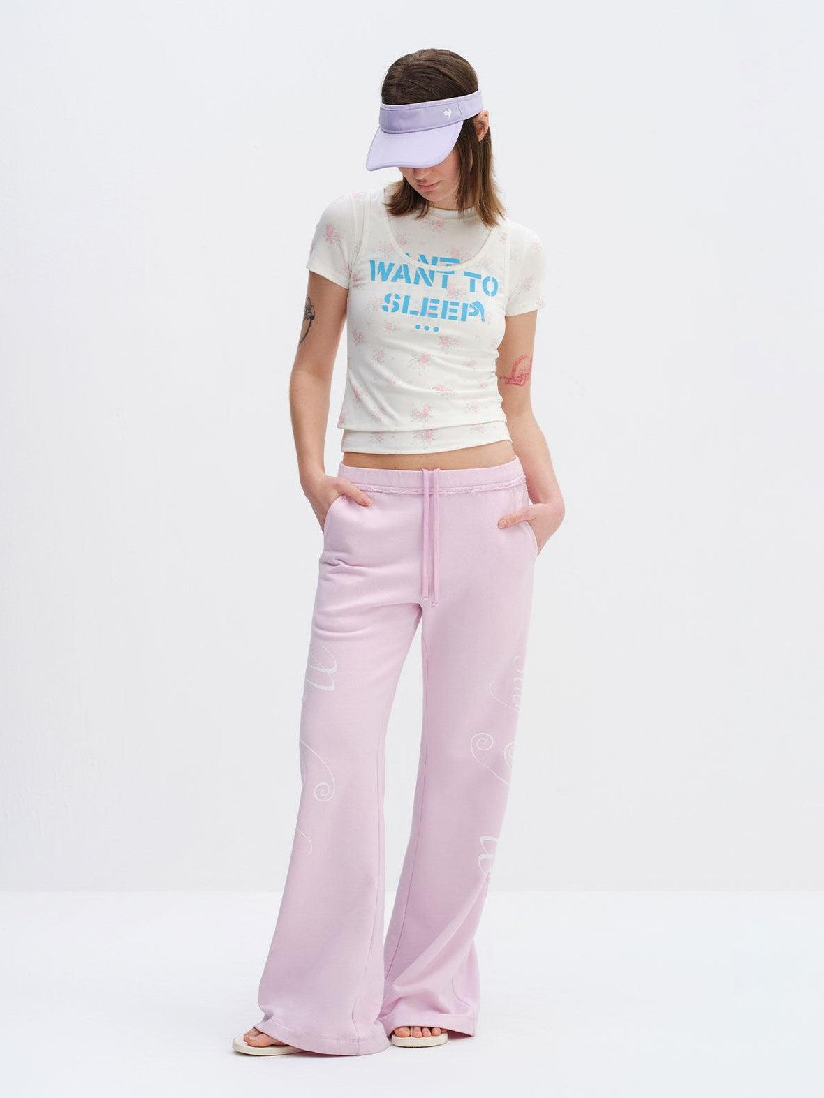 RUN TO THE FUTURE Cherry Blossom Pink Alphabet Print Midrise Micro Flare Women&