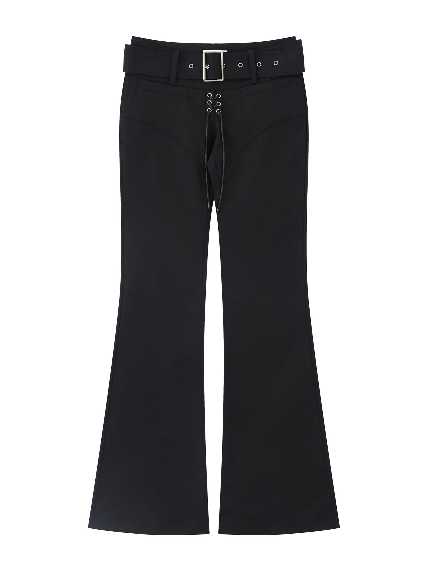 RUN TO THE FUTURE Classic Black Slim Fit Low Waist Belt Pockets Women&