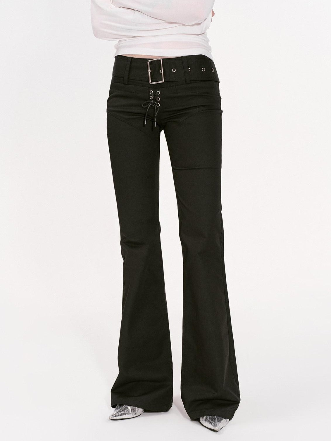 RUN TO THE FUTURE Classic Black Slim Fit Low Waist Belt Pockets Women&