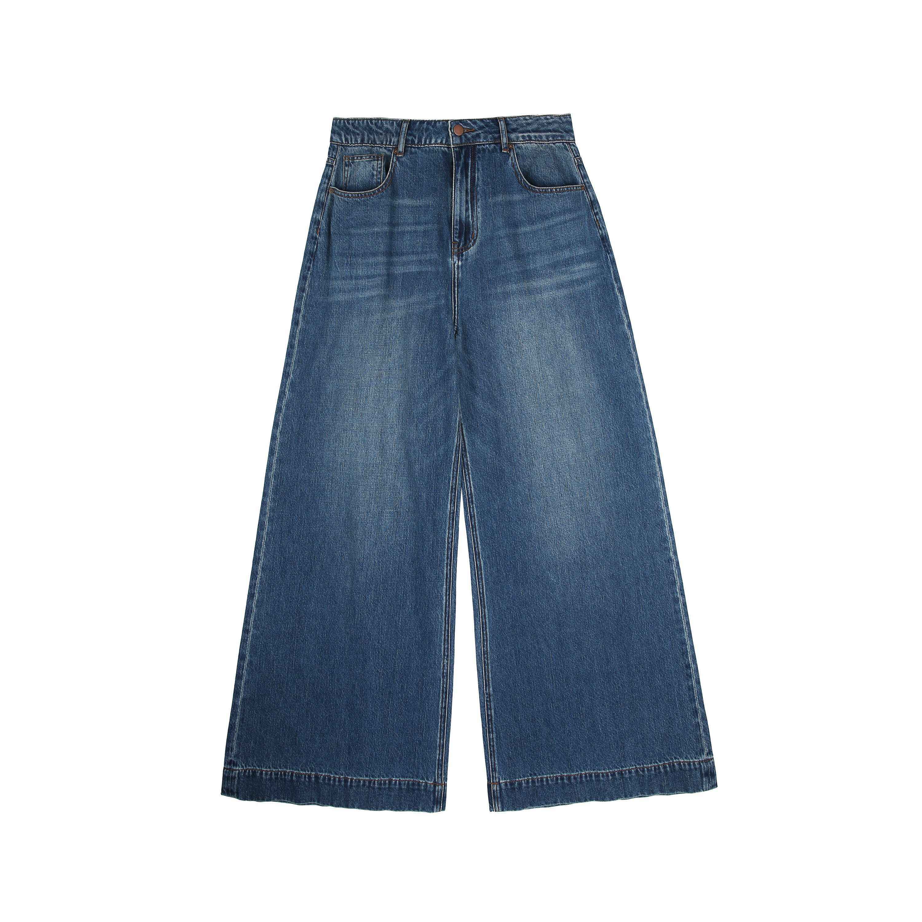 RUN TO THE FUTURE Coated Denim Multi Pocket Vintage Natural Waist Unisex Wide-Leg Jeans