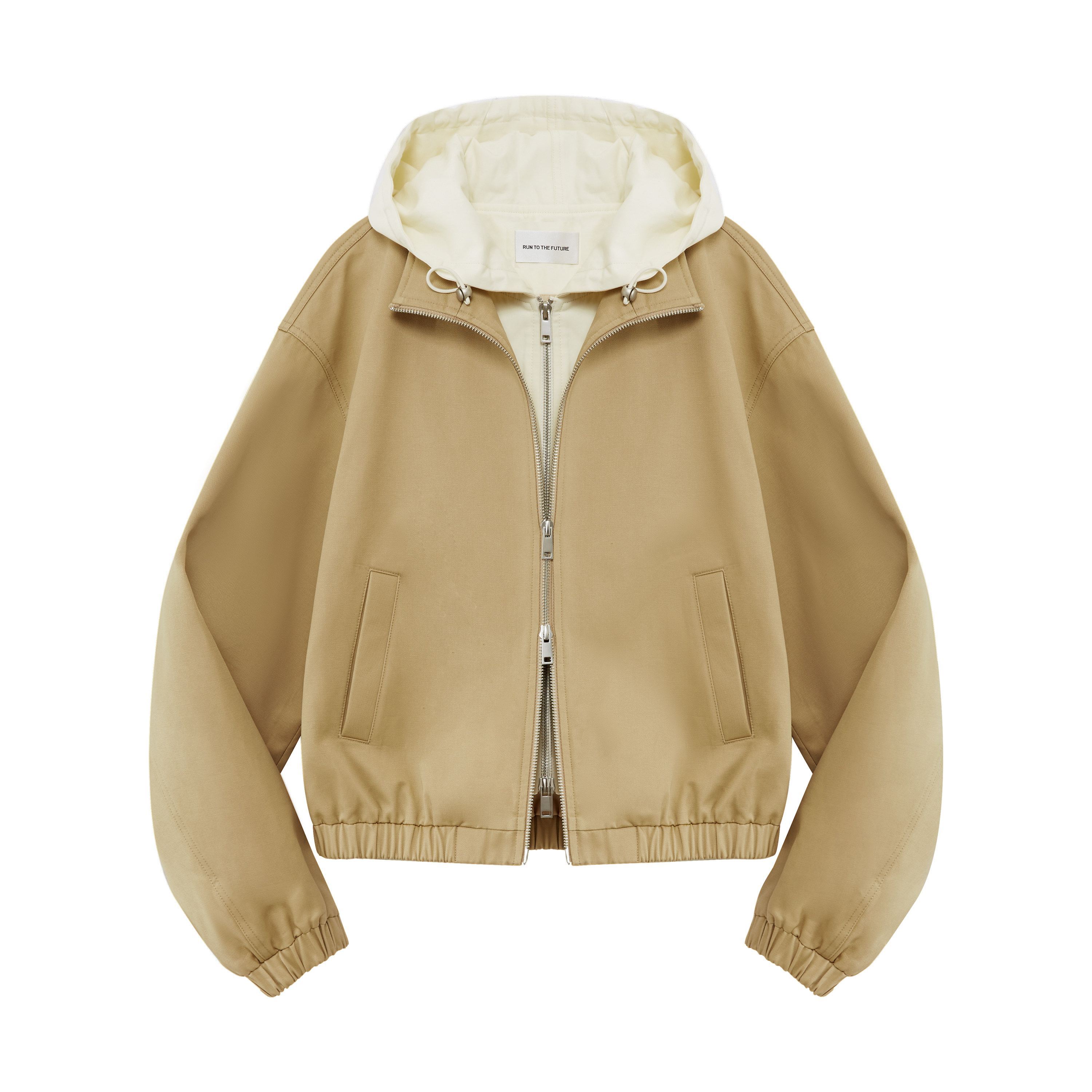 RUN TO THE FUTURE Colorblock Loose Fit Hooded Zip Up Elastic Hem Casual Women Track Jackets