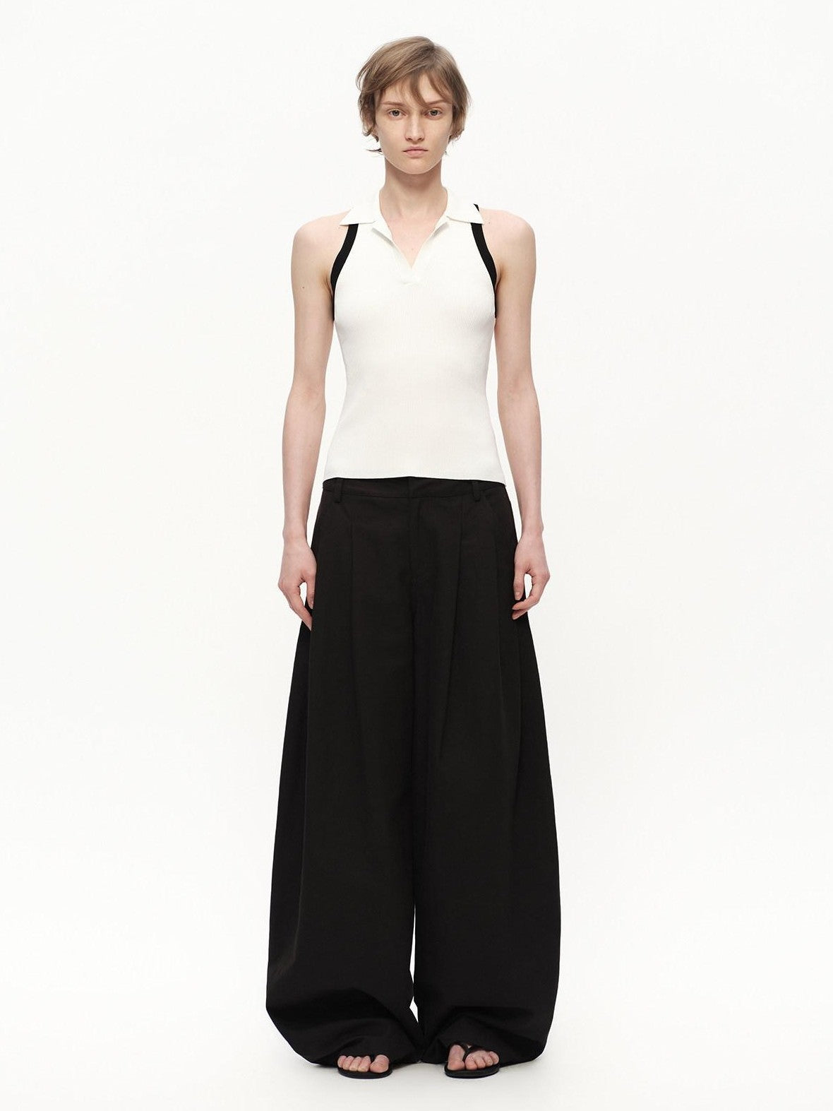 RUN TO THE FUTURE Colorblock Polo Collar Narrow Shoulder Slim Waist Women&
