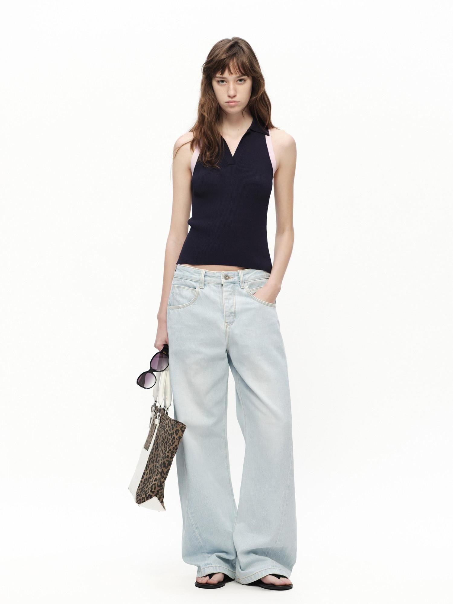 RUN TO THE FUTURE Colorblock Polo Collar Narrow Shoulder Slim Waist Women&