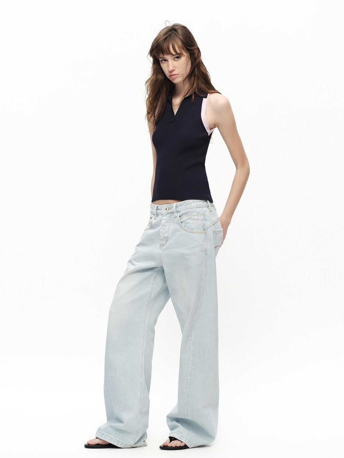 RUN TO THE FUTURE Colorblock Polo Collar Narrow Shoulder Slim Waist Women&
